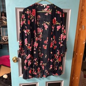Maurices Navy Floral Kimono Cardigan XXL